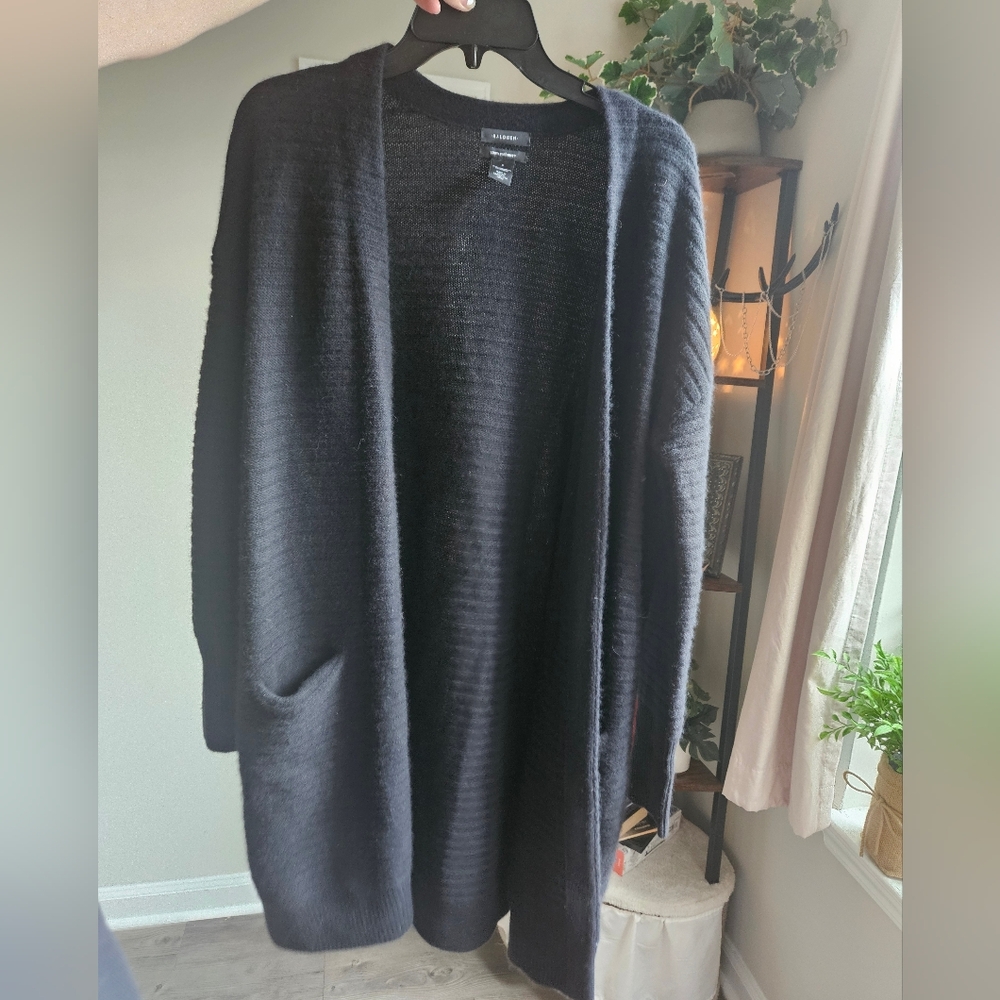 Hologen Black Ribbed 100% Cashmere Cardigan - Picture 3 of 6
